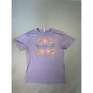 Love in Faith God is Good Floral Graphic T-Shirt Purple Heathered Large